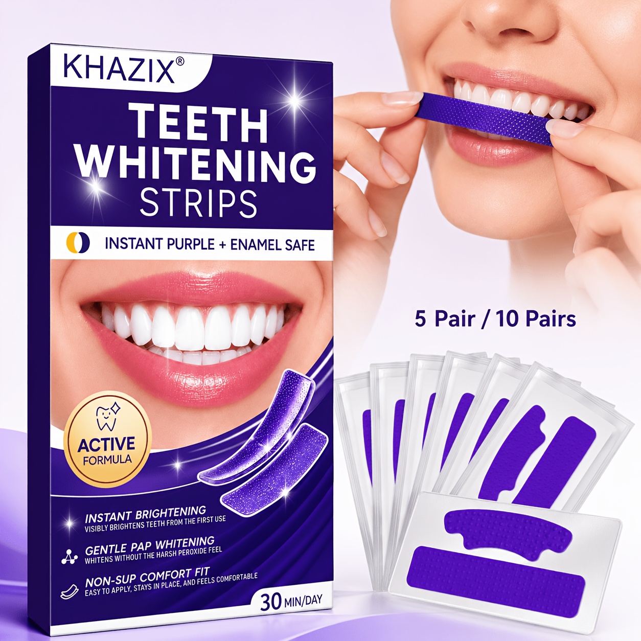 Teeth Whitening Retainer - 5/10pairs Purple Teeth Whitening Strips, tightly